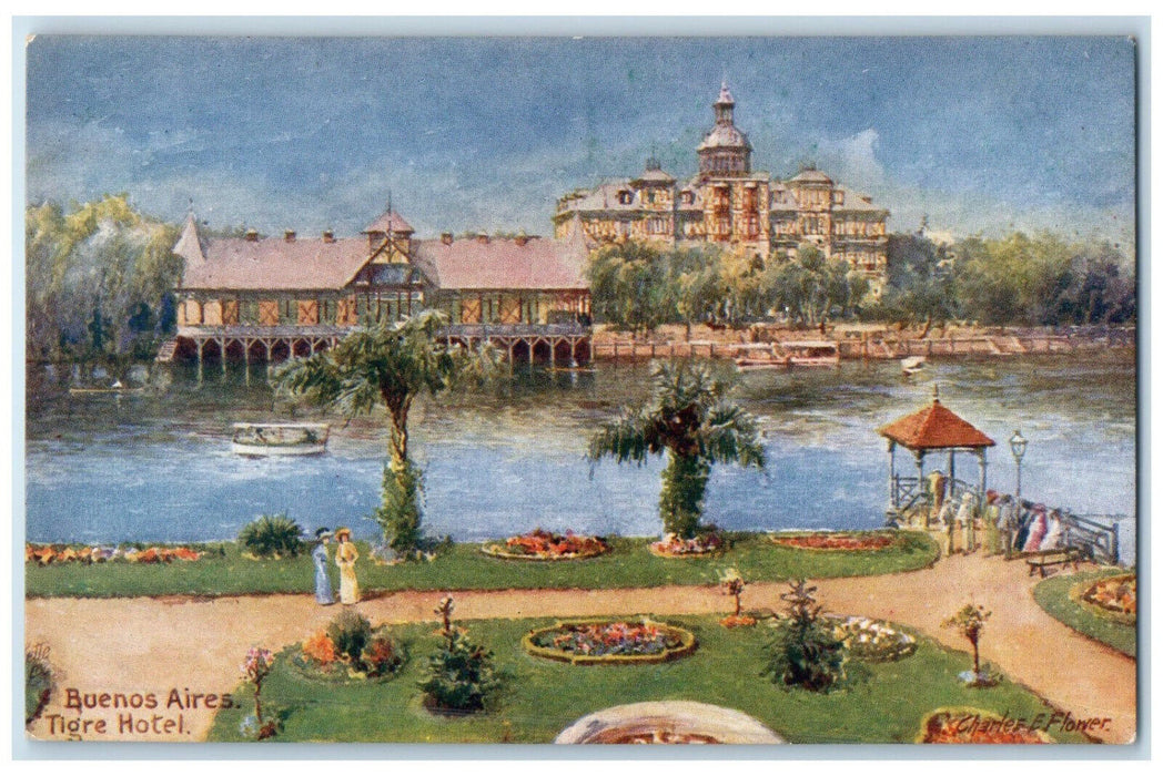 c1930's Tigre Hotel Buenos Aires Argentina RMSP Oilette Tuck Art Postcard