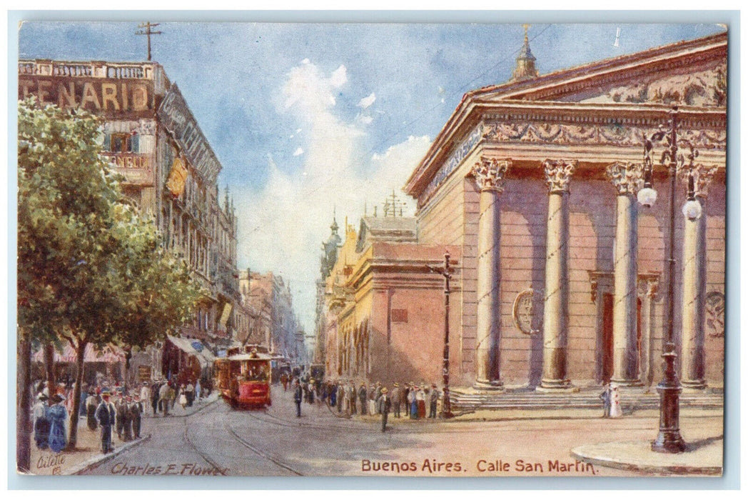 c1920's San Martin Street Buenos Aires Argentina RMSP Oilette Tuck Art Postcard