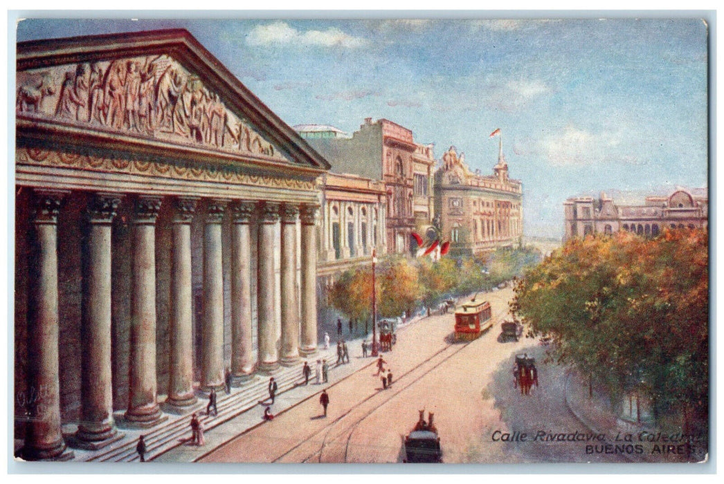 c1910 Buenos Aires Rivadiva Street Argentina RMSP Oilette Tuck Art Postcard