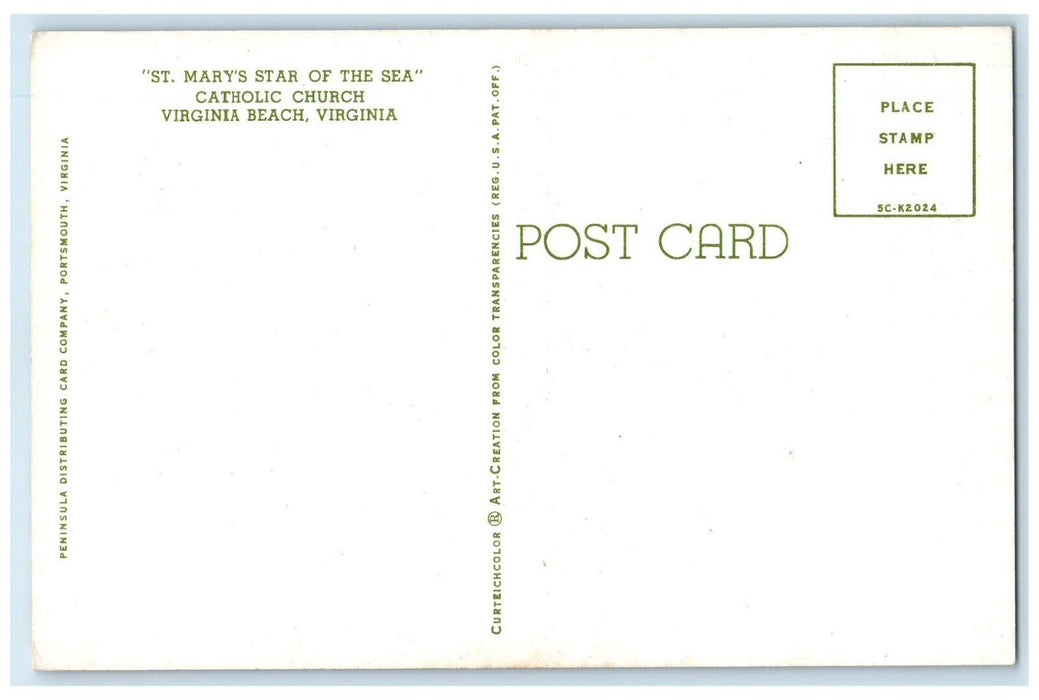 c1960 St. Mary's Star Sea Catholic Church Field Virginia Beach Virginia Postcard