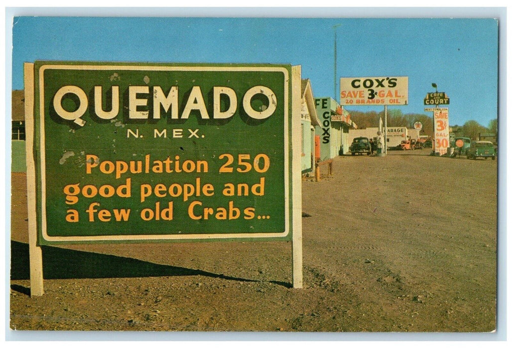 1960 Scenic View Unique Sign Entrance Quemado New Mexico Vintage Petley Postcard