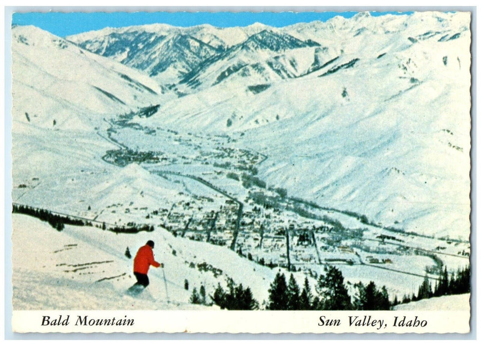 1986 Bald Mountain Skiing Down House Run Snow Sun Valley Idaho Vintage Postcard