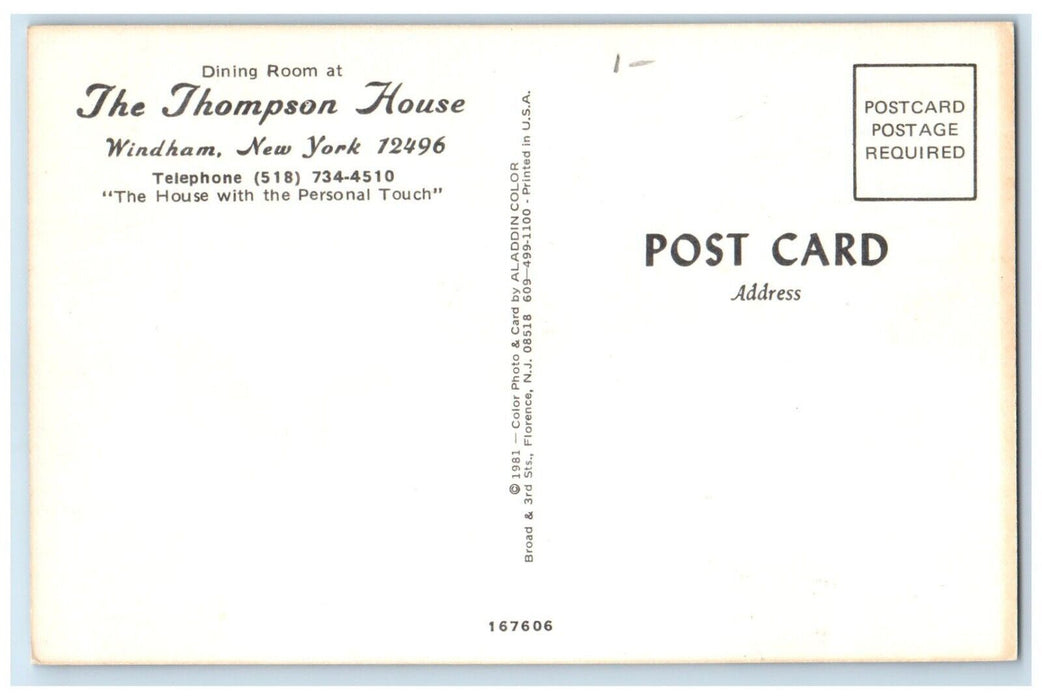 c1960 Dining Room Thompson House House Personal Touch Windham New York Postcard