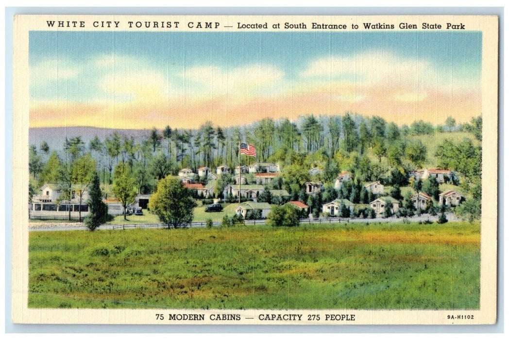c1940 White City Tourist Exterior Camp Watkins Glen State Park New York Postcard