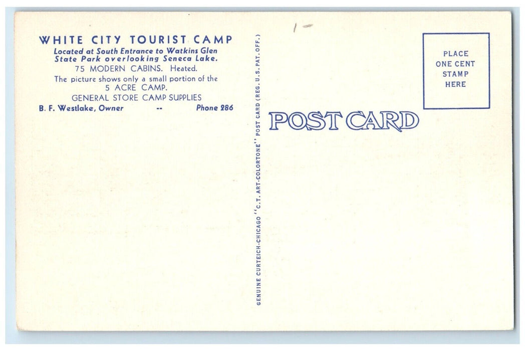 c1940 White City Tourist Exterior Camp Watkins Glen State Park New York Postcard