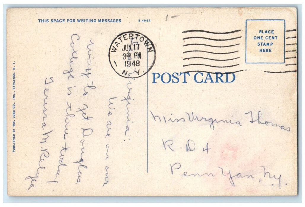 1948 Public Square Fountain Soldiers Sailor Monument Watertown New York Postcard