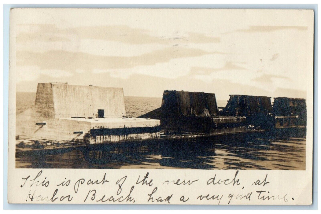 1907 Dock Construction Harbor Beach Saginaw Michigan MI RPPC Photo Postcard