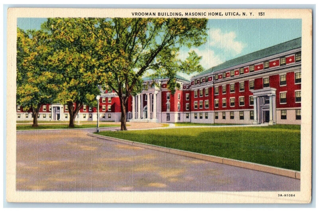 c1940 Vrooman Building Masonic Home Exterior Building Utica New York NY Postcard
