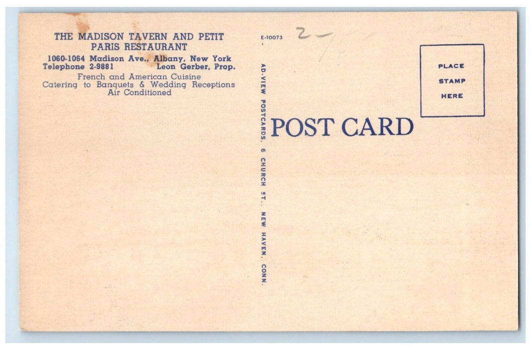 c1940 Madison Tavern Petit Paris Restaurant Madison Ave Albany New York Postcard
