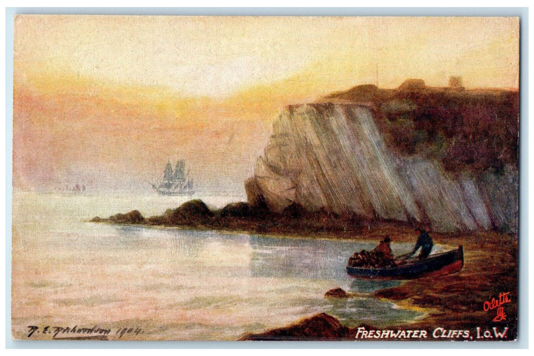 c1910 Freshwater Cliffs Isle of Wight Oilette Tuck Art Antique Postcard