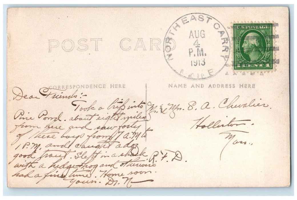 1913 Deer Scene River North East Carry Maine ME RPPC Photo Antique Postcard