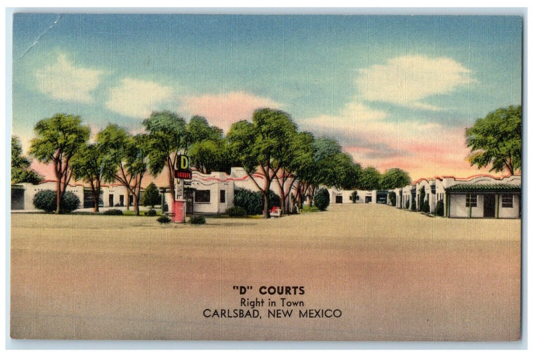 c1940 Exterior View D Courts Right Town Carlsbad New Mexico NM Unposted Postcard