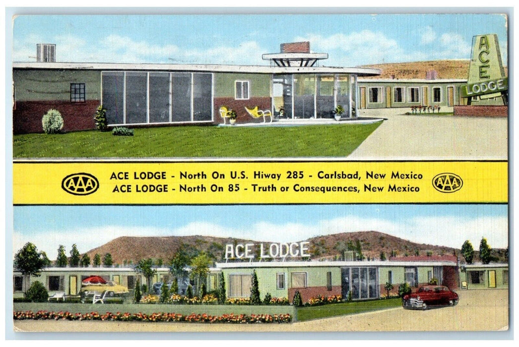 1955 Multiview Ace Lodge Building Carlsbad Truth Consequence New Mexico Postcard