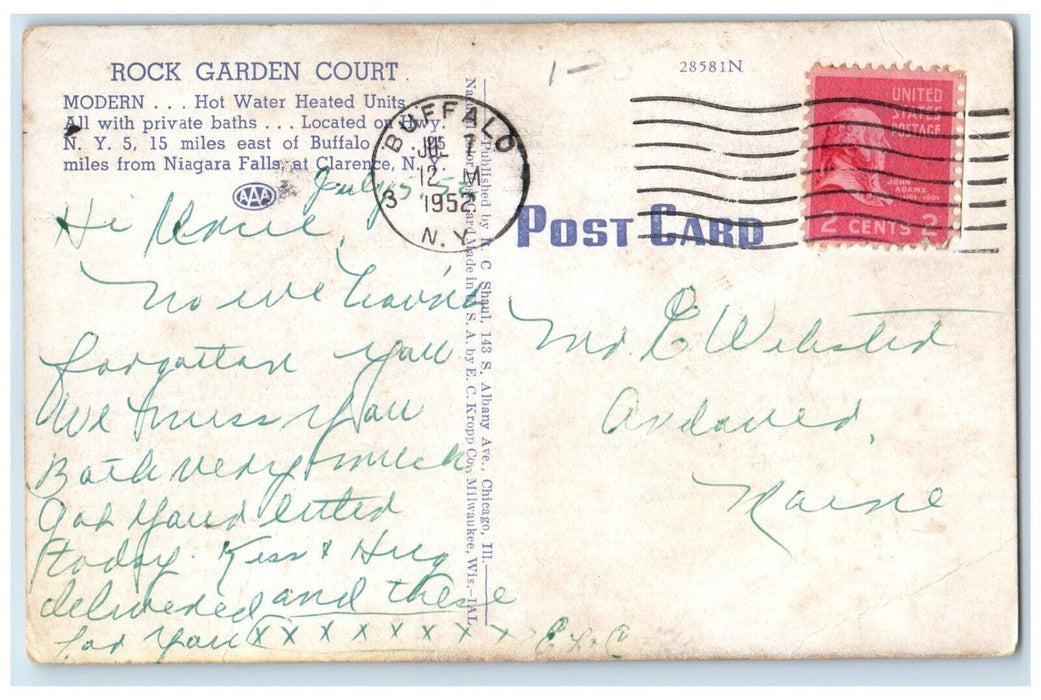 1952 Rock Garden Court Nice Place Stay Hotel Exterior Clarence New York Postcard