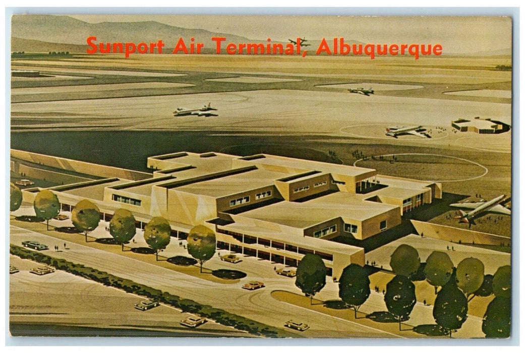 1960 Aerial View Sunport Air Terminal Albuquerque New Mexico NM Vintage Postcard