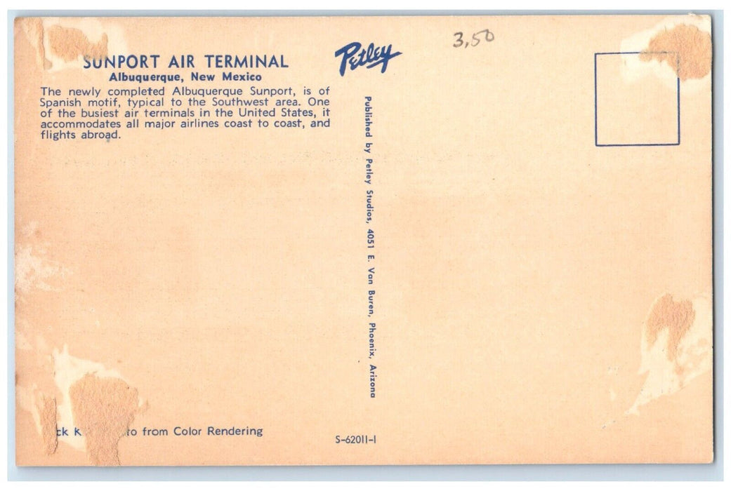 1960 Aerial View Sunport Air Terminal Albuquerque New Mexico NM Vintage Postcard