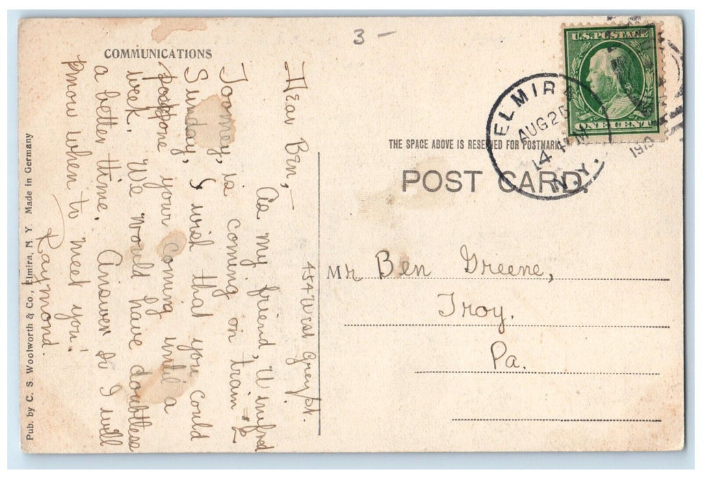 1910 Masonic Temple Lake Street Exterior Building Road Elmira New York Postcard