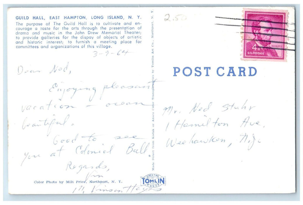 c1960 Guild Hall East Hampton Exterior Building Long Island New York NY Postcard