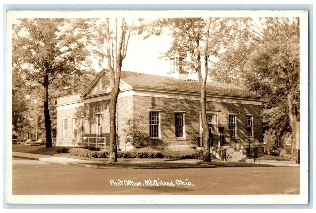 c1940's View Of Post Office Mt. Gilead Ohio OH RPPC Photo Vintage Postcard