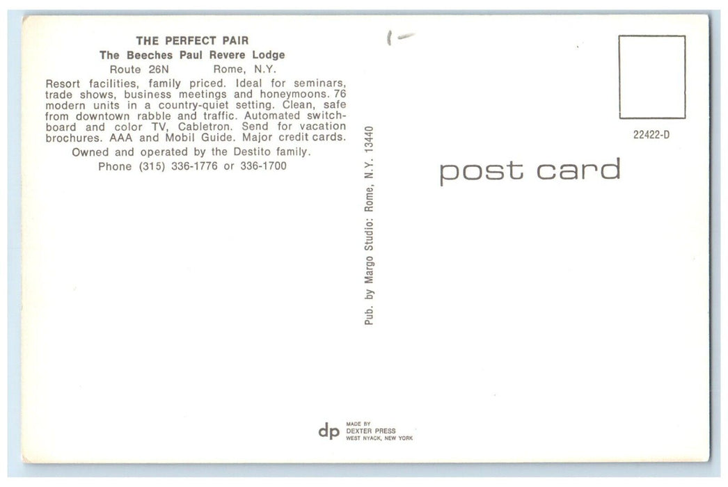 c1960 Perfect Pair Beeches Paul Revere Lodge Rome Rochester New York NY Postcard