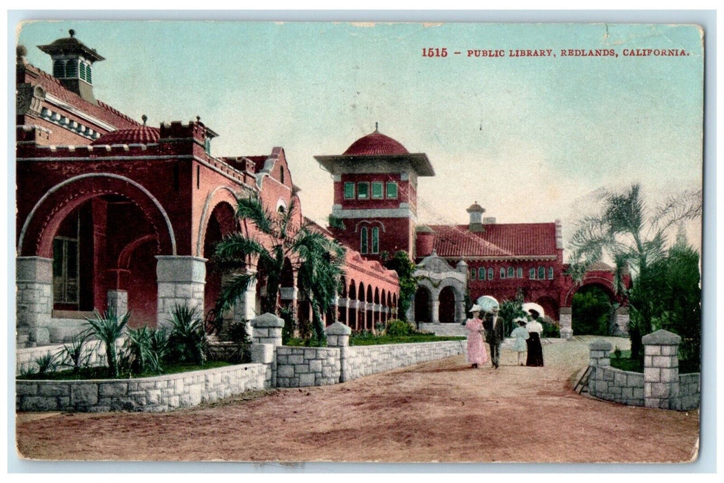 1911 Public Library Building Dirt Road Redlands California CA Antique Postcard
