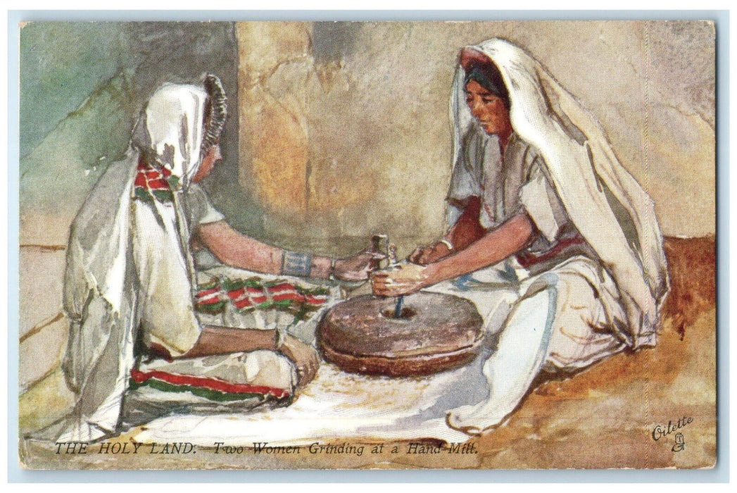 c1910 Two Women Grinding at Hand Mill Holy Land Israel Oilette Tuck Art Postcard