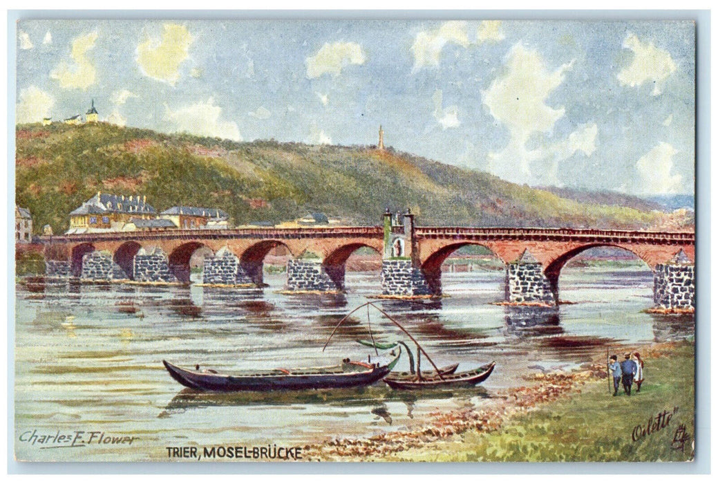 c1910 Moselle Bridge Trier Germany Antique Unposted Oilette Tuck Art Postcard