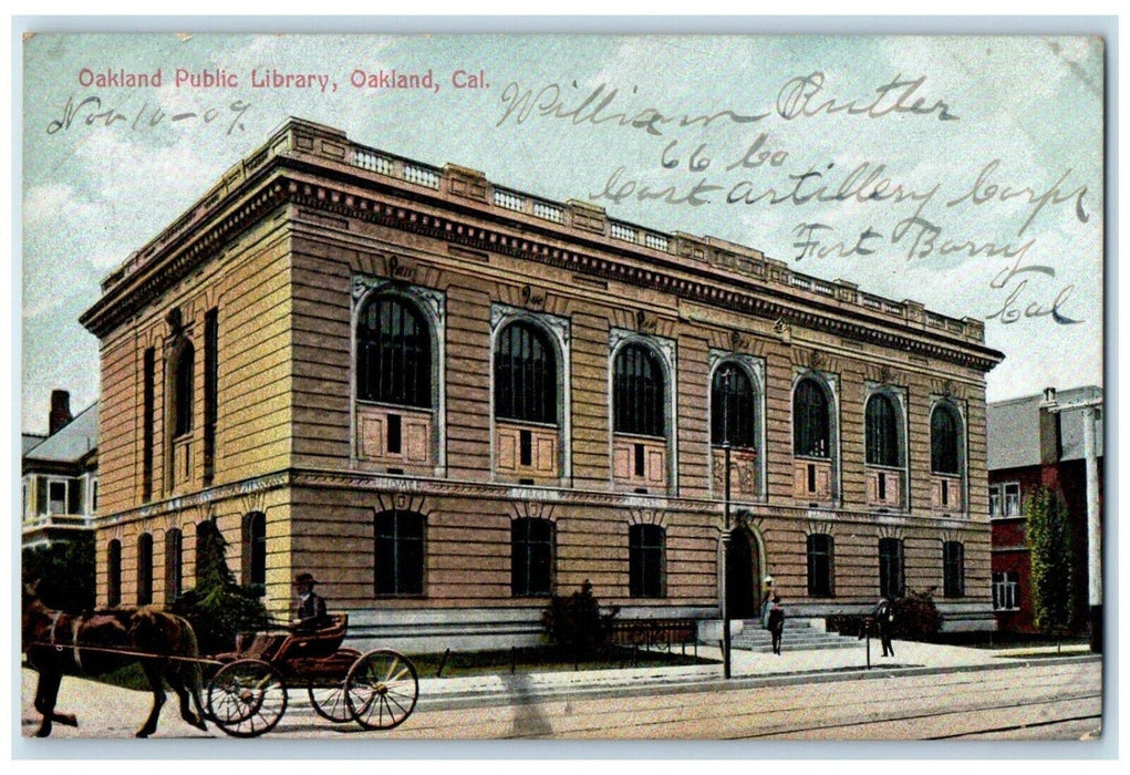 Oakland Public Library Building Horse Carriage Oakland California CA Postcard