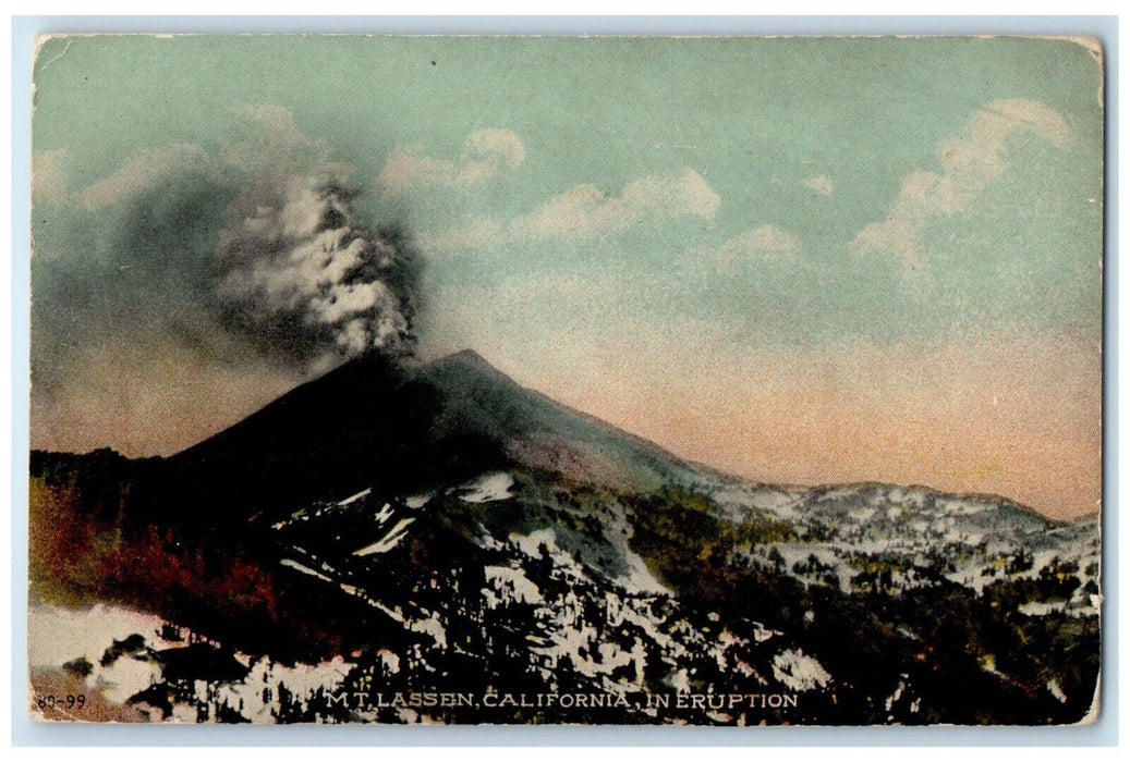 1917 In Eruption Mt. Lassen California CA, Siletz Oregon OR Antique Postcard