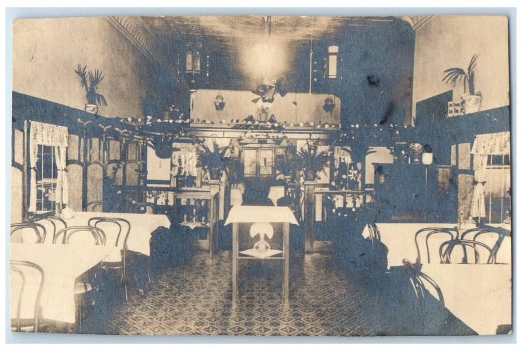 c1910's Restaurant Interior View Dining Room RPPC Photo Posted Antique Postcard