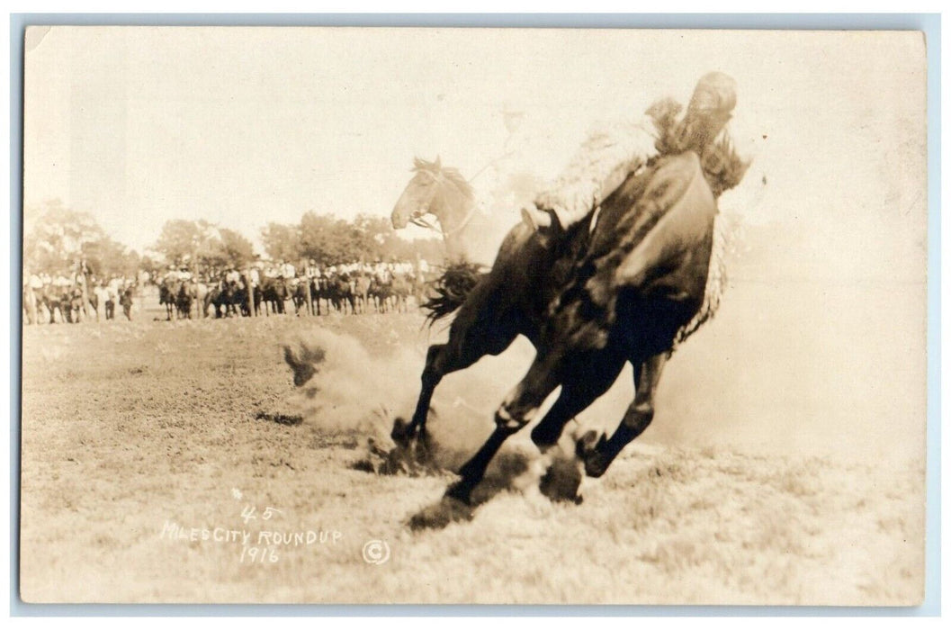 1916  Miles City Montana MT, Rodeo Cowboy RPPC Photo Unposted Antique Postcard