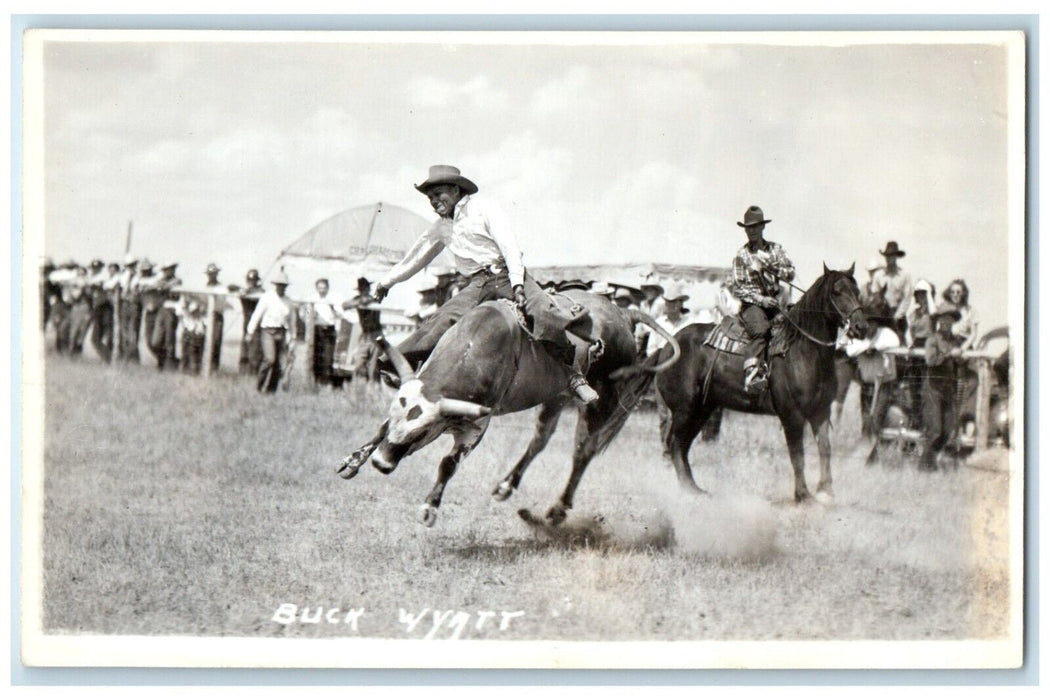 c1940's Buck Wyatt Bull Riding Rodeo RPPC Photo Unposted Vintage Postcard