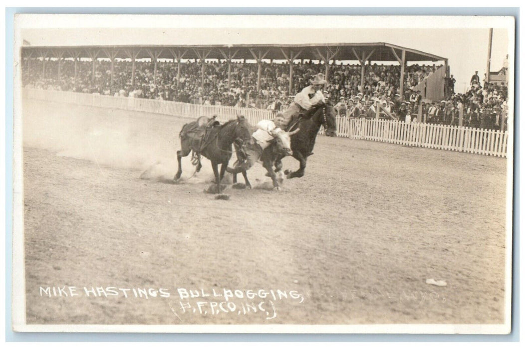 c1910's Mike Hastings Rodeo Buldogging RPPC Photo Unposted Antique Postcard