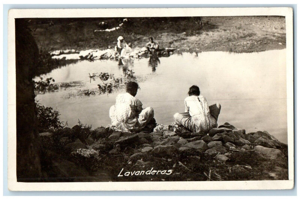 Woman Washing Laundry Lavanderas Manila Philippines RPPC Photo Vintage Postcard
