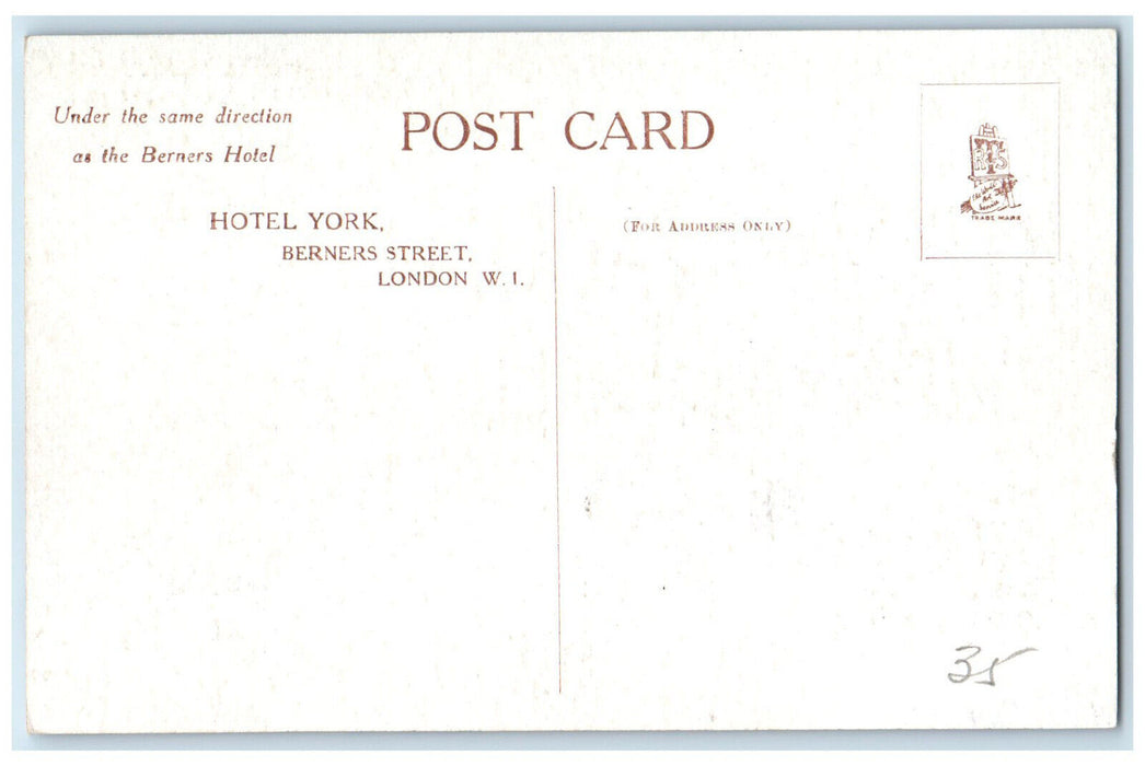 c1920's Hotel York Berners Street London England Oilette Tuck Art Postcard