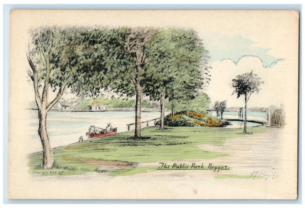 c1940's The Public Park Biggar Scotland Unposted Antique Tuck Art Postcard
