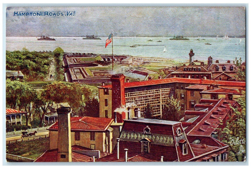 c1910 Hampton Roads Virginia VA Jamestown Series 2591 Oilette Tuck Art Postcard