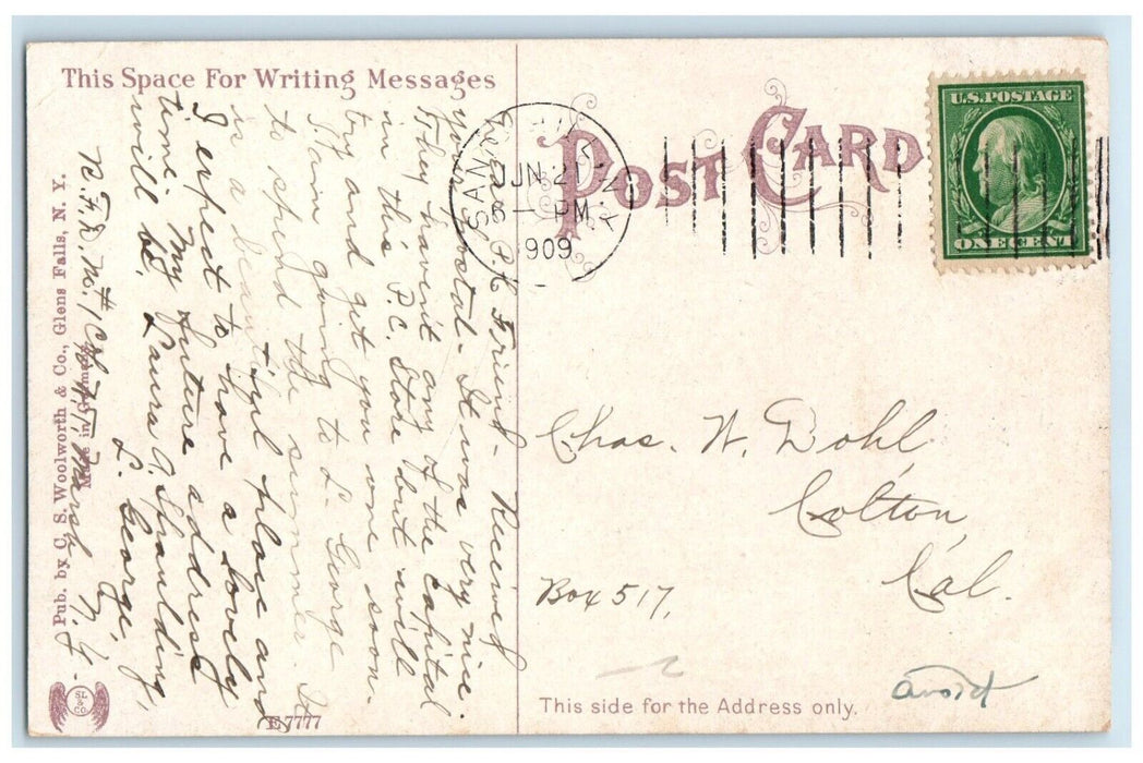 1909 View Of Lake George New York NY, Steamer Ship Flag Posted Antique Postcard