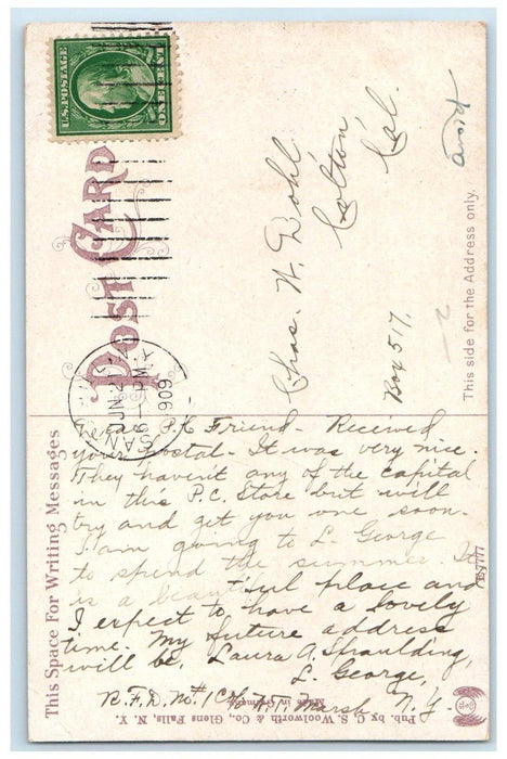 1909 View Of Lake George New York NY, Steamer Ship Flag Posted Antique Postcard