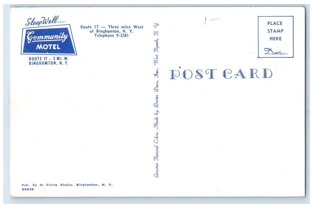 c1960 Community Motel Route Exterior Building Road Binghamton New York Postcard