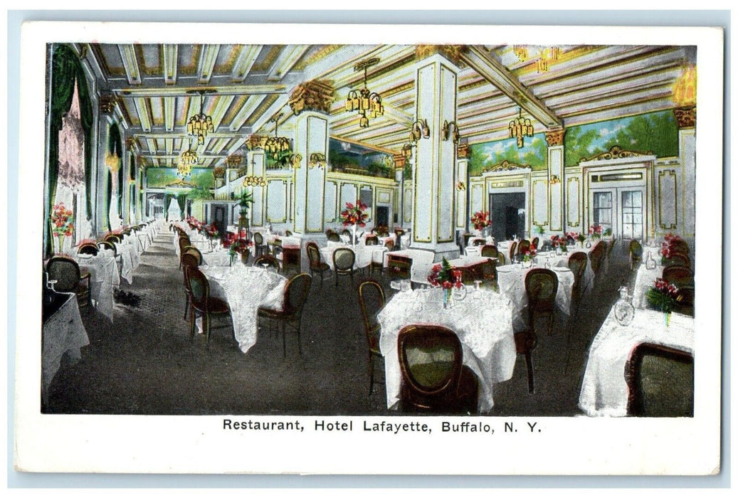1920 Restaurant Hotel Lafayette Interior Dining Room Buffalo New York Postcard