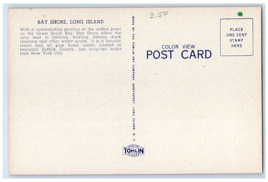 c1940 Public Library Bay Shore Exterior Building Long Island New York Postcard