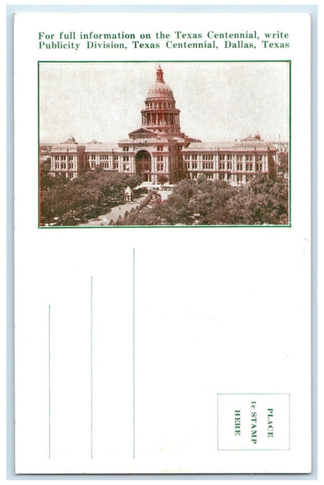 c1960 Description Texas Capitol Building Greek Cross Flank Dallas Texas Postcard