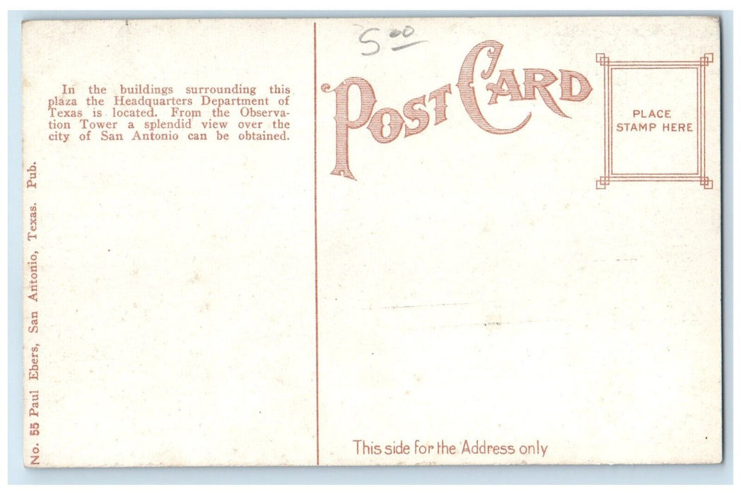 c1910 Fort Sam Houston Quadrangle Plaza Exterior San Antonio Texas TX Postcard