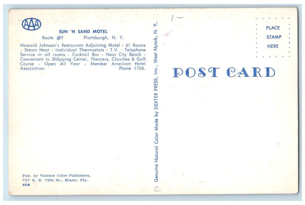 c1960 Birds Eye View Sun N' Sand Motel Building Plattsburgh New York NY Postcard