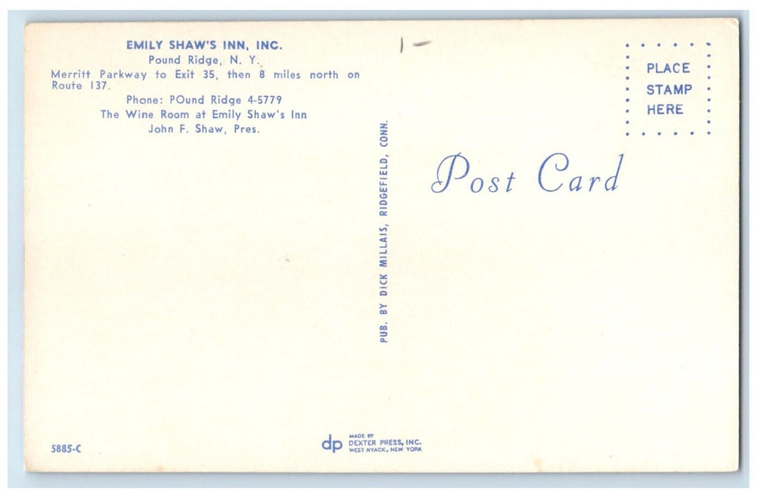 c1960 Interior View Emily Shaw Inn Inc Restaurant Pound Ridge New York Postcard