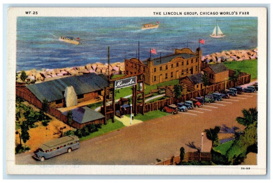 1933 Lincoln Group Chicago Worlds Fair Century Progress Illinois Linen Postcard