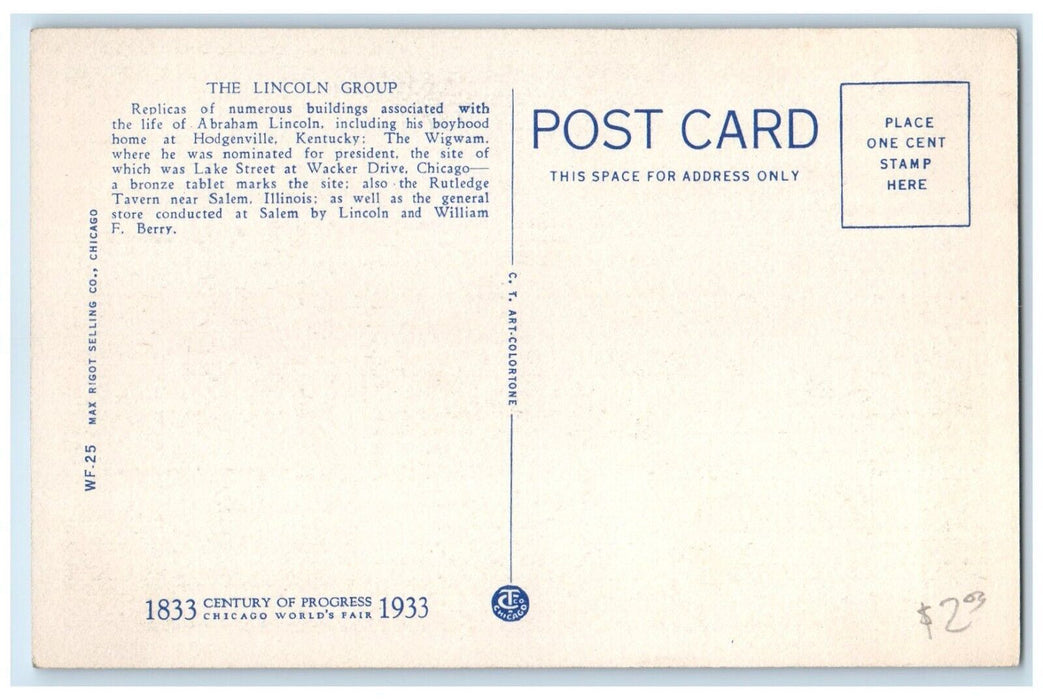 1933 Lincoln Group Chicago Worlds Fair Century Progress Illinois Linen Postcard