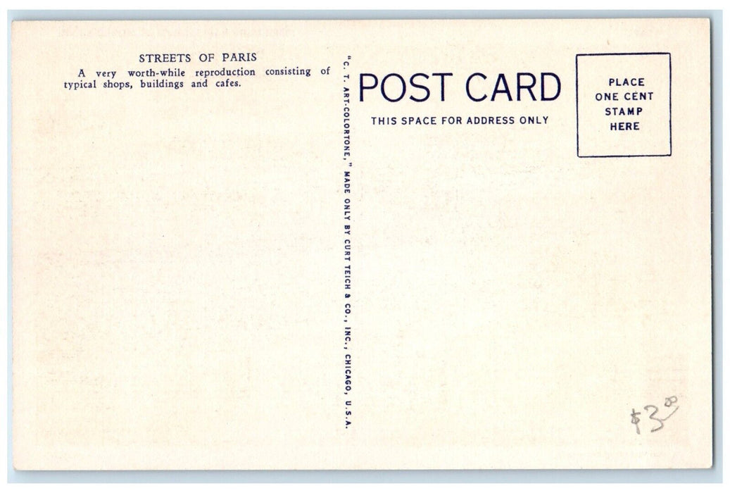 1933 Exterior View Streets Paris Chicago Worlds Fair Illinois IL Linen Postcard