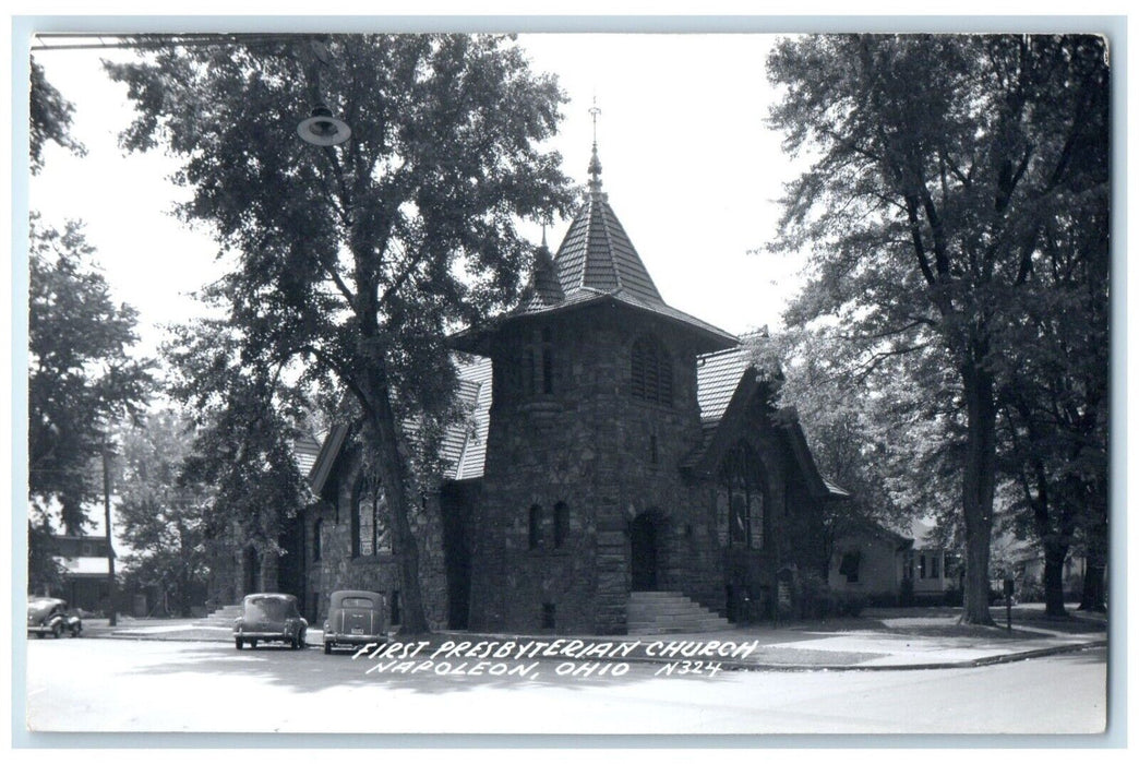 c1950's First Presbyterian Church Cars Napoleon Ohio OH RPPC Photo Postcard